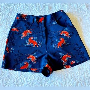Topshop Blue, Tiger, Asian print shorts.